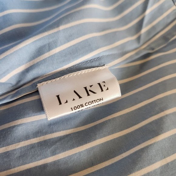 LAKE Pajama 2-PC Set LARGE Top Shorts Blue White Stripe 100% Cotton - Picture 9 of 16